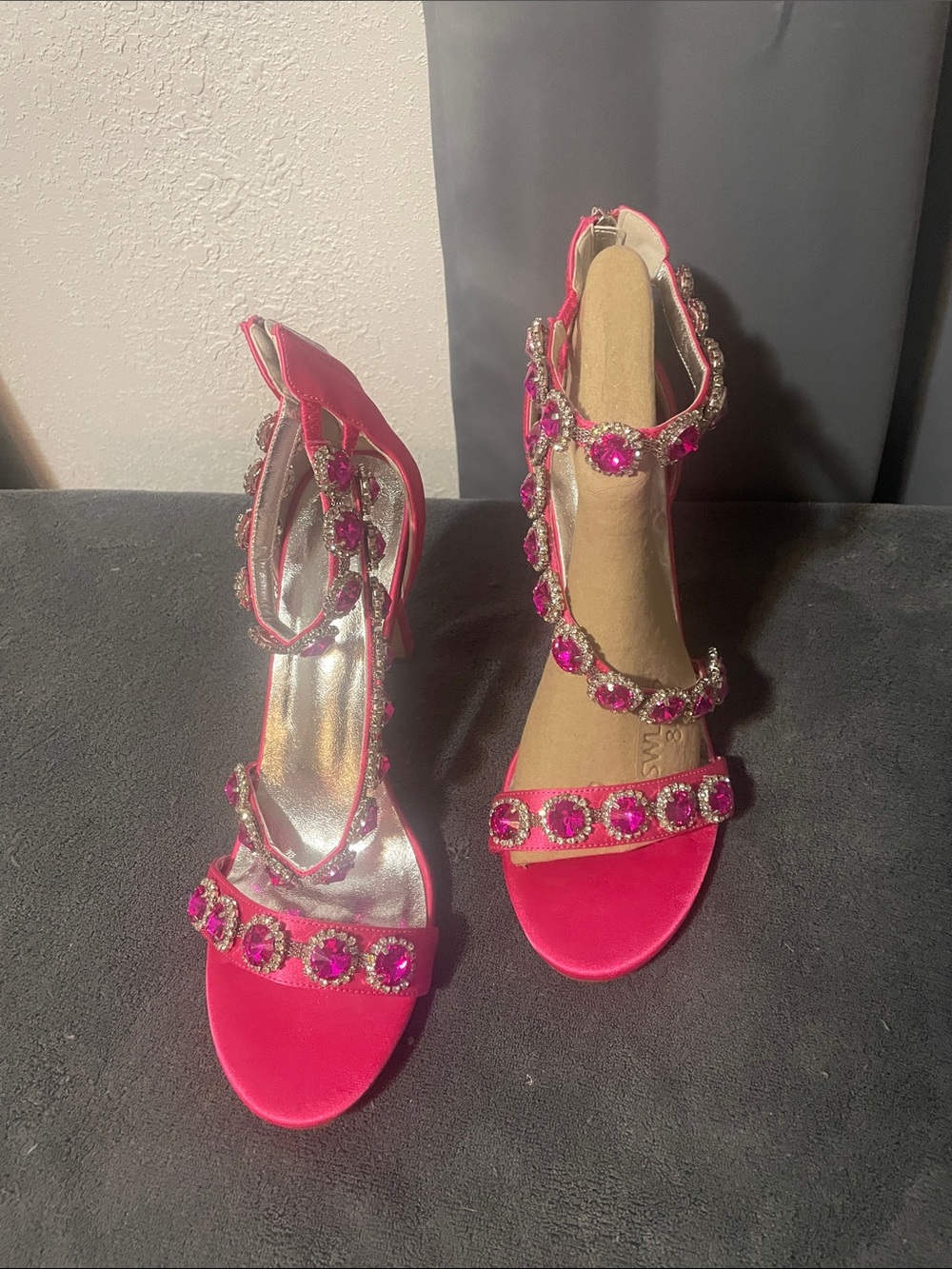 Embellished Hot Pink Strappy Heels NWOT